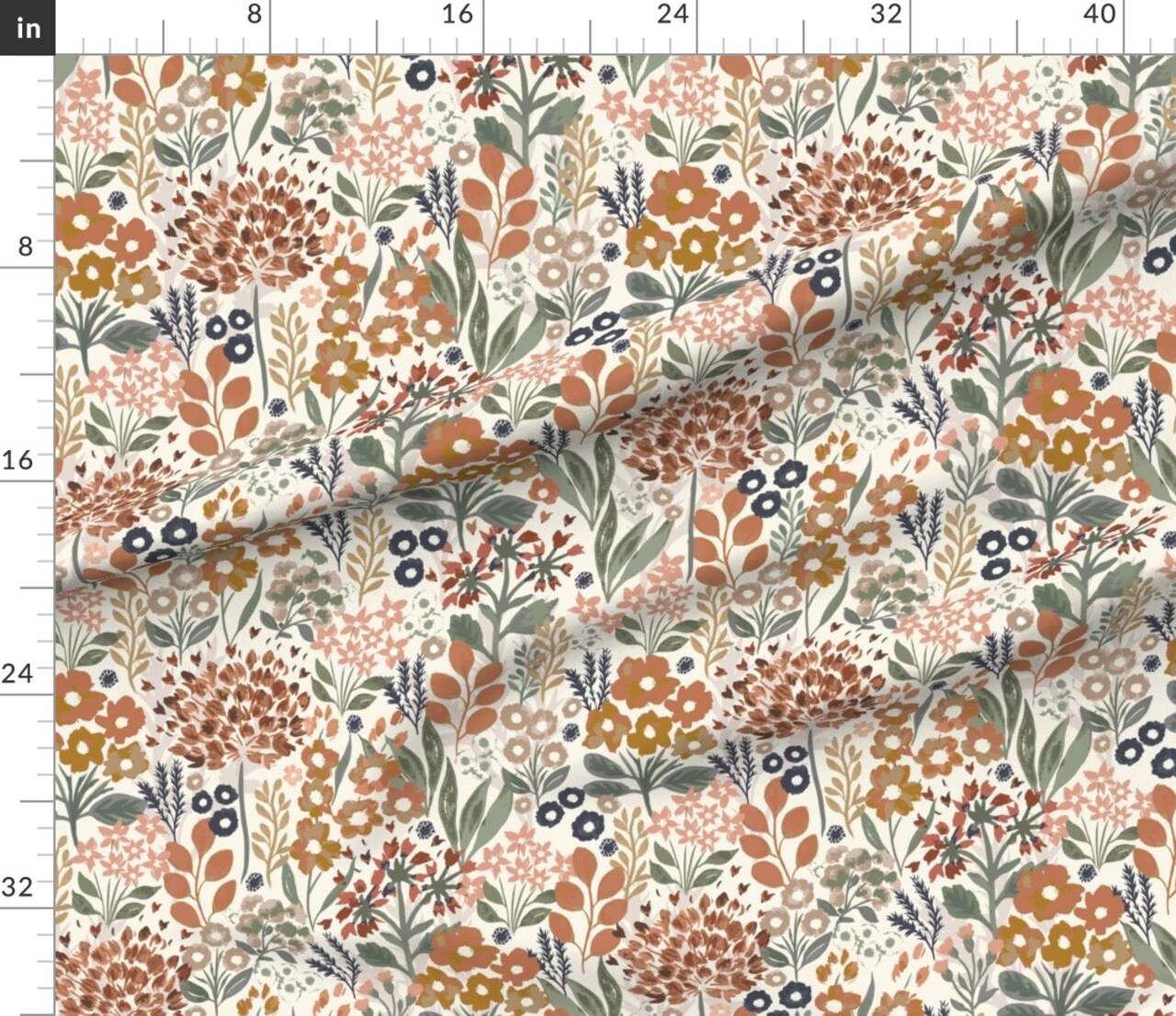 Terra Cotta Floral Wildflowers Neutral Botanical Earth Tone Elegant Garden Custom Printed Fabric by Spoonflower Various Fabrics by the Yard or Fat Quarter